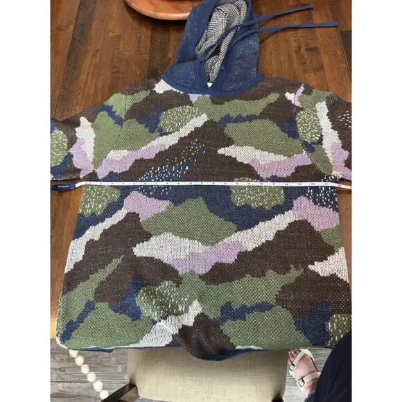 Oddi Camo Knit Hoodie Sweater Large Green Purple Navy Pullover Casual Streetwear - Picture 6 of 11